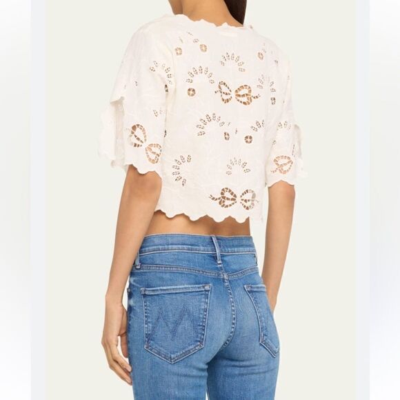 NWT Mother The Social Butterfly 100% Cotton Crop White Top Blouse Size M - Picture 5 of 12